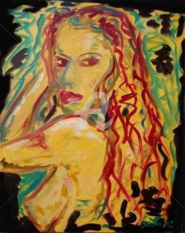 Painting titled "Girl with red hair" by Piotr, Original Artwork