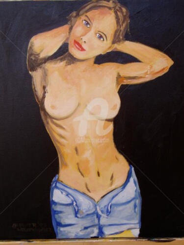 Painting titled "Girl in jeans" by Piotr, Original Artwork