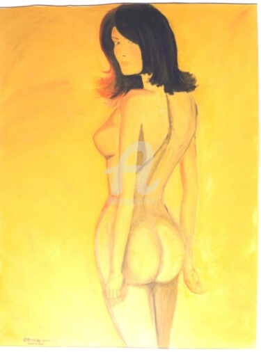 Painting titled "Figure yellow backg…" by Piotr, Original Artwork
