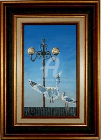 Peinture intitulée "Candélabre & Mouett…" par Desnoyers, Œuvre d'art originale, Huile