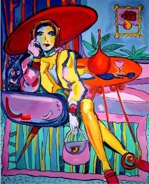Peinture intitulée "Au salon bleu" par Catherine Suchocka, Œuvre d'art originale