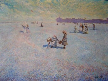 Schilderij getiteld "De schelpenraapster…" door Paul Gosselin, Origineel Kunstwerk, Olie