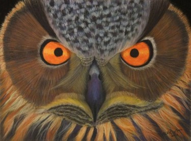 Dessin intitulée "Chouette aux regard…" par Jean-Marc Alric, Œuvre d'art originale, Pastel