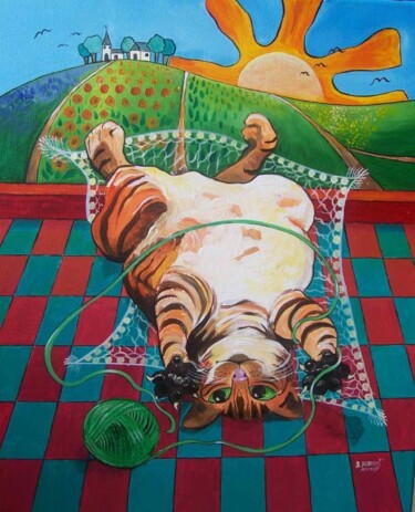 Peinture intitulée "l'heure du jeu" par Elisabeth Renard (B.Dumont Renard), Œuvre d'art originale, Huile