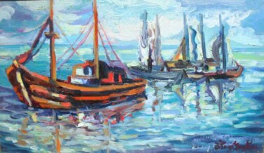 Peinture intitulée "La danse de bateaux" par Eduardo Antonio Arêas Rêgo Monteiro, Œuvre d'art originale, Huile