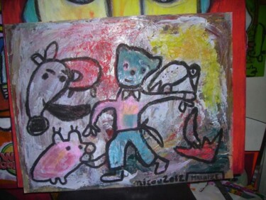 Painting titled "LE PARAPLUIE ROUGE ." by Nicolas Malaize (Nicou), Original Artwork
