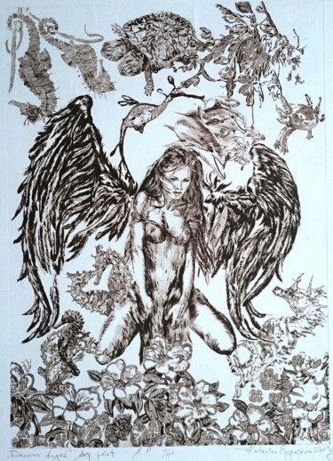 印花与版画 标题为“Dream angel 1” 由Katerina Evgenieva, 原创艺术品, 雕刻