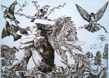 印花与版画 标题为“Dream angel 2” 由Katerina Evgenieva, 原创艺术品, 雕刻
