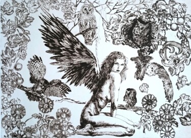 印花与版画 标题为“Dream angel 3” 由Katerina Evgenieva, 原创艺术品, 雕刻