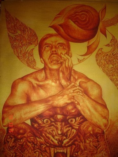 Painting titled "Half" by Nipon Jungkina, Original Artwork, Oil
