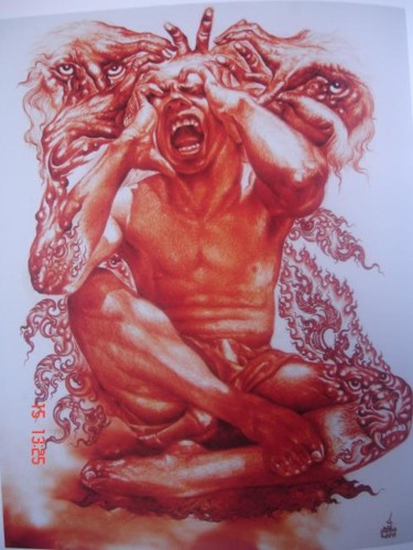 Painting titled "Pain 1" by Nipon Jungkina, Original Artwork, Oil
