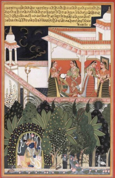 KRISHNA WAITING FOR RADHA Peinture intitulée "KRISHNA WAITING FOR…" par Vijay Soni, Œuvre d'art originale, Gouache