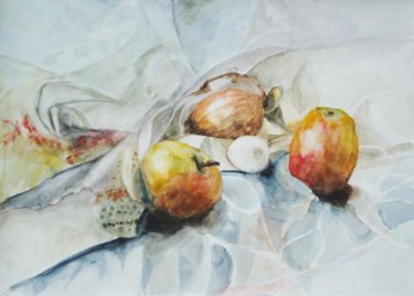 Painting titled "Two apples, one egg…" by Dmitri Matkovsky, Original Artwork, Oil