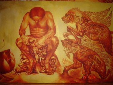 Painting titled "Two ways" by Nipon Jungkina, Original Artwork, Oil