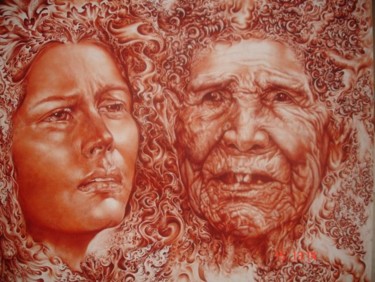 Painting titled "Time" by Nipon Jungkina, Original Artwork, Oil