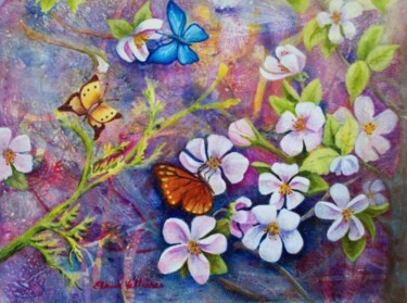 Painting titled "Fleurs de vie" by Nicole Ethier-Vallières, Original Artwork, Acrylic