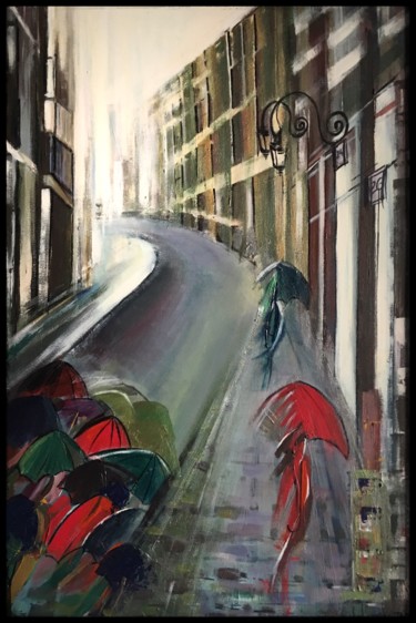 Painting titled "Old Town Warsaw" by Marzena Walczuk, Original Artwork, Acrylic Mounted on Wood Panel