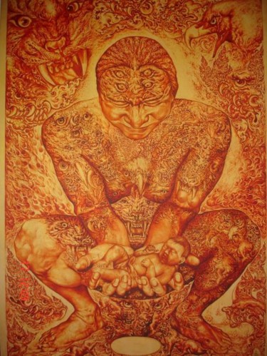 Painting titled "Space for new life" by Nipon Jungkina, Original Artwork, Oil