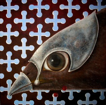 Painting titled "bird with cherries" by Artūras Tamašauskas, Original Artwork, Other