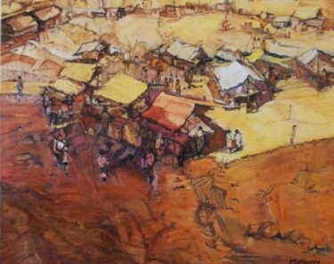 Peinture intitulée "Le Marché" par Jeanne-Marie Delbarre, Œuvre d'art originale, Huile Monté sur Châssis en bois