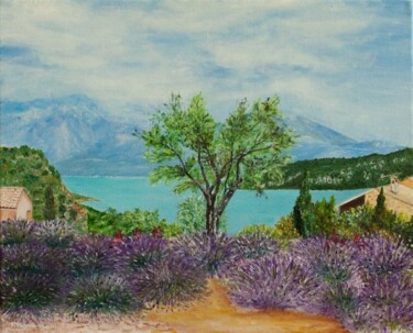 Painting titled "Le lac de Sainte Cr…" by Noelle Olive, Original Artwork