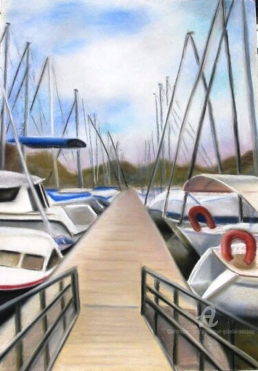 Dessin intitulée "La marina du Marin" par Dominique Gobelin Mansour, Œuvre d'art originale, Pastel