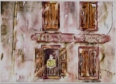 Peinture intitulée "derrière les nuages…" par Mijo Chambon, Œuvre d'art originale, Aquarelle