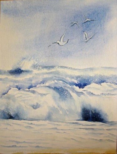 Peinture intitulée "Méditerranée" par Les Aquarelles D’Uve, Œuvre d'art originale