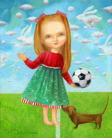 Peinture intitulée "Болельщица Милана" par Natalia Derevianko, Œuvre d'art originale, Huile
