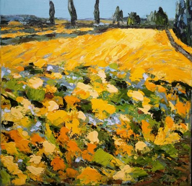Peinture intitulée "Champ à Saint Remy…" par Mizem, Œuvre d'art originale, Acrylique