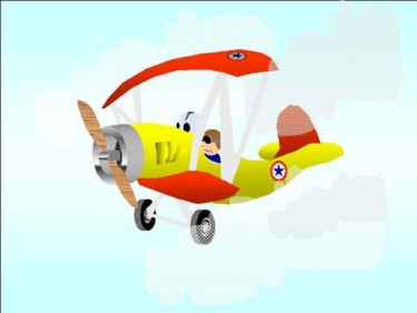 Dessin intitulée "bombardier biplane" par Dany Beaudry, Œuvre d'art originale