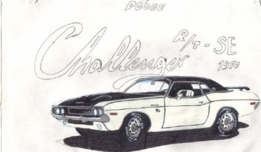 Dessin intitulée "dodge challenger 19…" par Dany Beaudry, Œuvre d'art originale