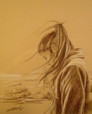 Dessin intitulée "CHEVEUX AU VENT" par Stephanie Ledroit, Œuvre d'art originale, Crayon