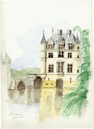 0604 Chenonceau Pintura intitulada "0604 Chenonceau" por Aquarelles-Alain, Obras de arte originais, Aquarela