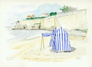 0605 La Plage du Pigeonnier Royan Pintura intitulada "0605 La Plage du Pi…" por Aquarelles-Alain, Obras de arte originais, Aquarela