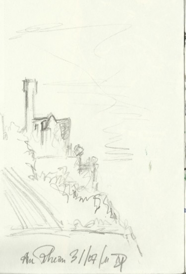 Am Rhein ein altes Burg Peinture intitulée "Am Rhein ein altes…" par Diane Medus, Œuvre d'art originale, Crayon