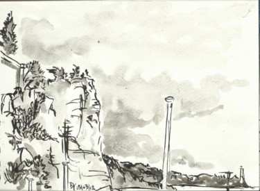 图画 标题为“Au cap de Nice la F…” 由Diane Medus, 原创艺术品, 墨