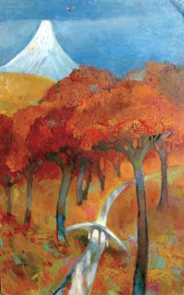 Pittura intitolato "красный лес- red fo…" da Tatiana Kolganova, Opera d'arte originale, Olio