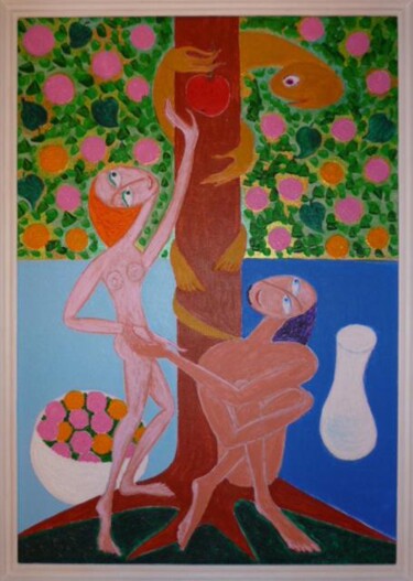About Adam-Evu-Zmiya-Paradise apple Peinture intitulée "About Adam-Evu-Zmiy…" par Veranika Bo, Œuvre d'art originale, Acrylique