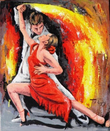 绘画 标题为“Tango enflammé” 由Jean-Luc Lopez, 原创艺术品, 丙烯 安装在木质担架架上