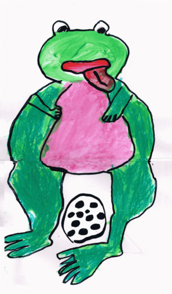 Painting titled "The Frog Lays Eggs" by Manula Hewamanage, Original Artwork