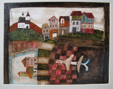Malarstwo zatytułowany „The fountain in the…” autorstwa Dominika Stawarz-Burska, Oryginalna praca, Olej