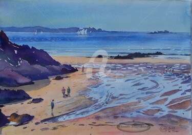 Painting titled "Le Minou, les surfe…" by Claude Marchalot, Original Artwork, Watercolor