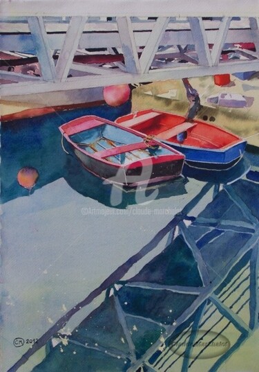 Painting titled "Brest, les deux pra…" by Claude Marchalot, Original Artwork, Watercolor