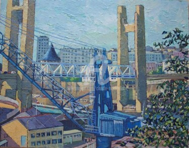 Brest, le pont de Recouvrance derrière la grue du bassin Tourville Pintura titulada "Brest, le pont de R…" por Claude Marchalot, Obra de arte original, Oleo