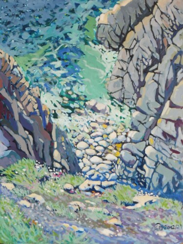 Acrylique et huile, Trézien, la crique aux galets