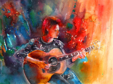 Malerei mit dem Titel "David Bowie in Spac…" von Miki De Goodaboom, Original-Kunstwerk, Öl