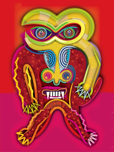 Angry Mandrill 数字艺术 标题为“Angry Mandrill” 由Bernd Wachtmeister, 原创艺术品, 2D数字工作