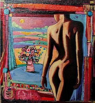 Peinture intitulée "Elle et un bouquet" par Catherine Suchocka, Œuvre d'art originale