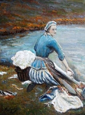 Schilderij getiteld "De Was" door Paul Gosselin, Origineel Kunstwerk, Olie